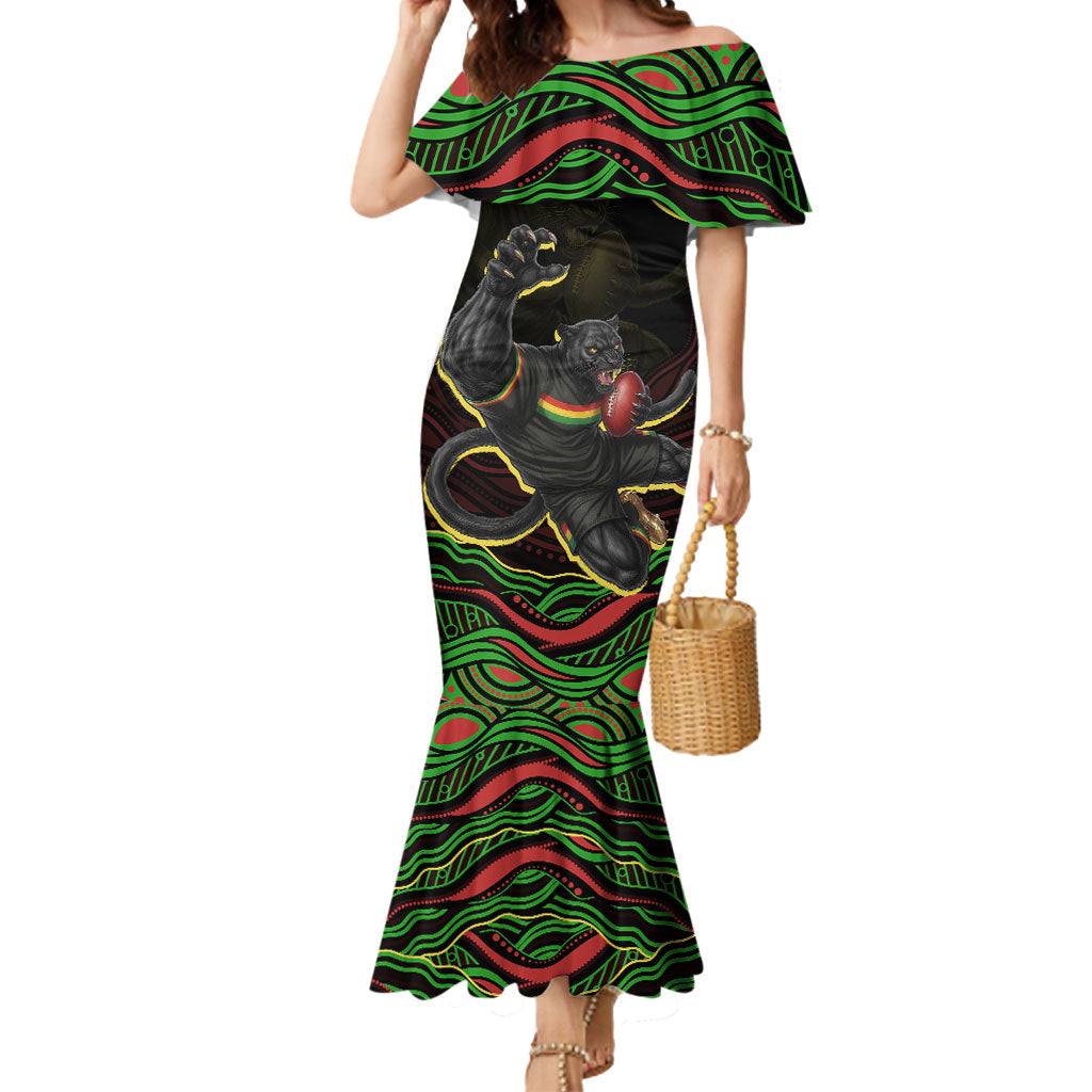 Personalized Penrith Panthers Rugby Mascot Mermaid Dress Aboriginal Dot Art - Dreamtime Rugby Mascot