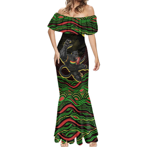 Personalized Penrith Panthers Rugby Mascot Mermaid Dress Aboriginal Dot Art - Dreamtime Rugby Mascot