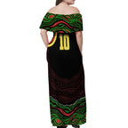 Personalized Penrith Panthers Rugby Mascot Off Shoulder Maxi Dress Aboriginal Dot Art - Dreamtime Rugby Mascot
