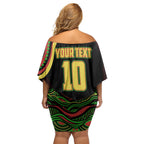 Personalized Penrith Panthers Rugby Mascot Off Shoulder Short Dress Aboriginal Dot Art - Dreamtime Rugby Mascot