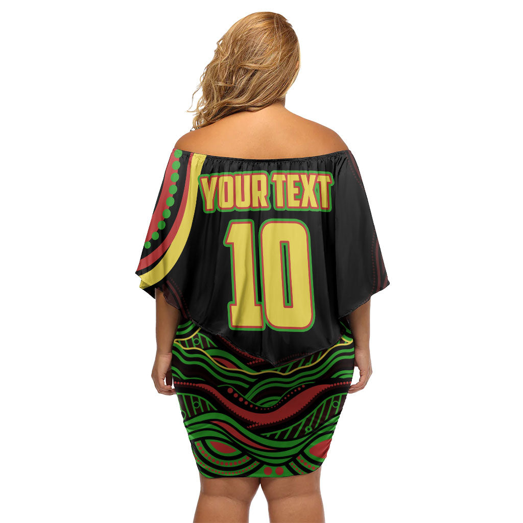Personalized Penrith Panthers Rugby Mascot Off Shoulder Short Dress Aboriginal Dot Art - Dreamtime Rugby Mascot