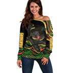 Personalized Penrith Panthers Rugby Mascot Off Shoulder Sweater Aboriginal Dot Art - Dreamtime Rugby Mascot