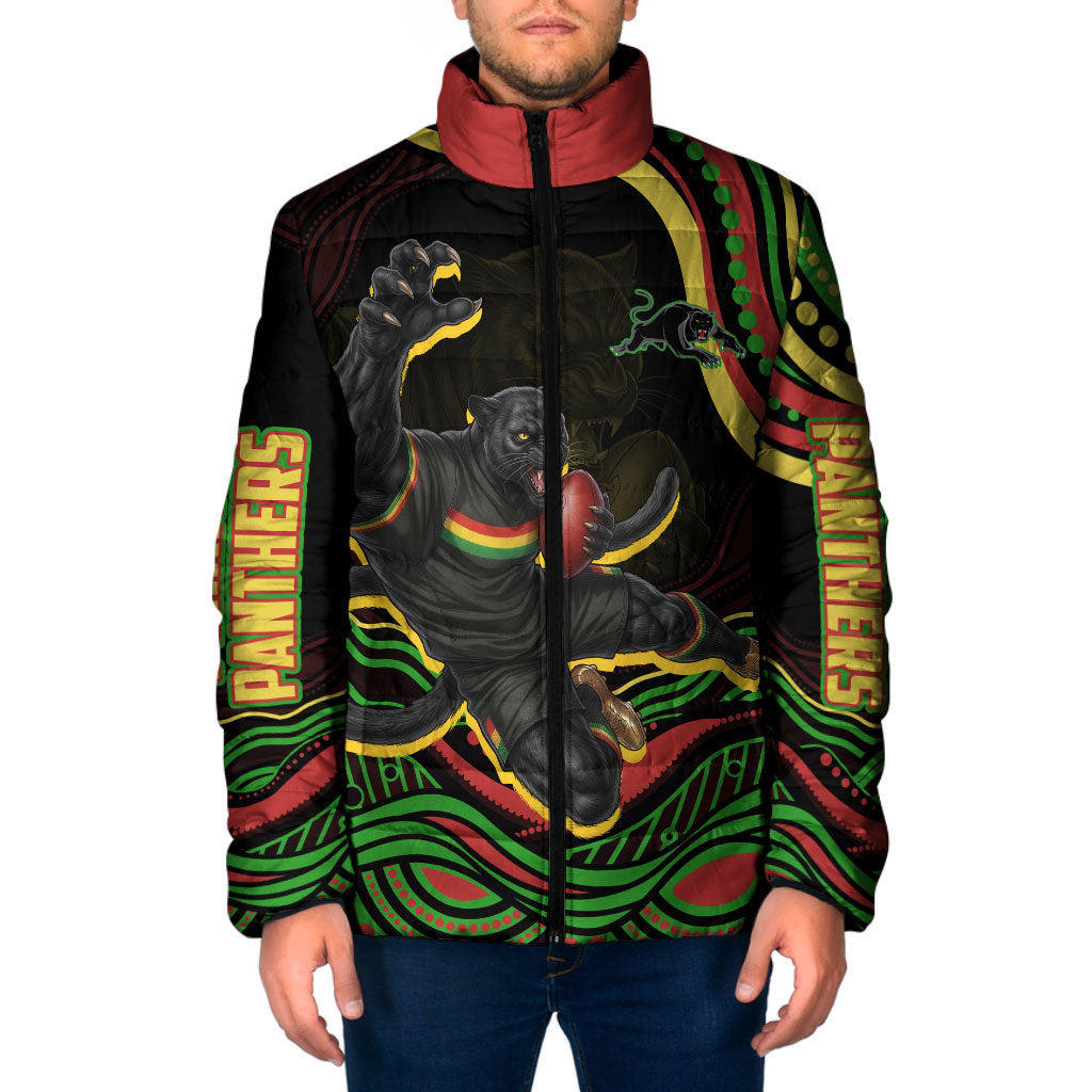 Personalized Penrith Panthers Rugby Mascot Padded Jacket Aboriginal Dot Art - Dreamtime Rugby Mascot