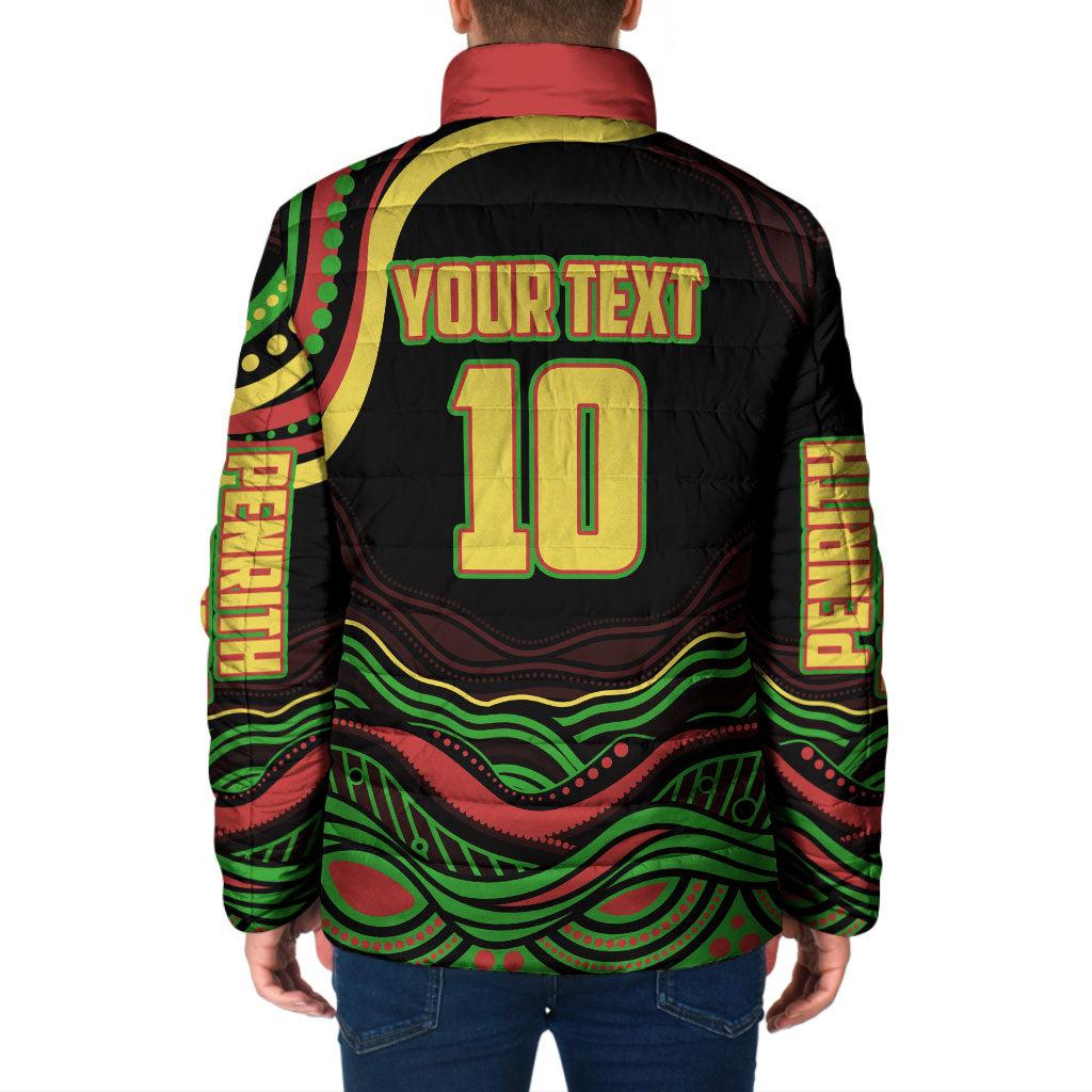 Personalized Penrith Panthers Rugby Mascot Padded Jacket Aboriginal Dot Art - Dreamtime Rugby Mascot
