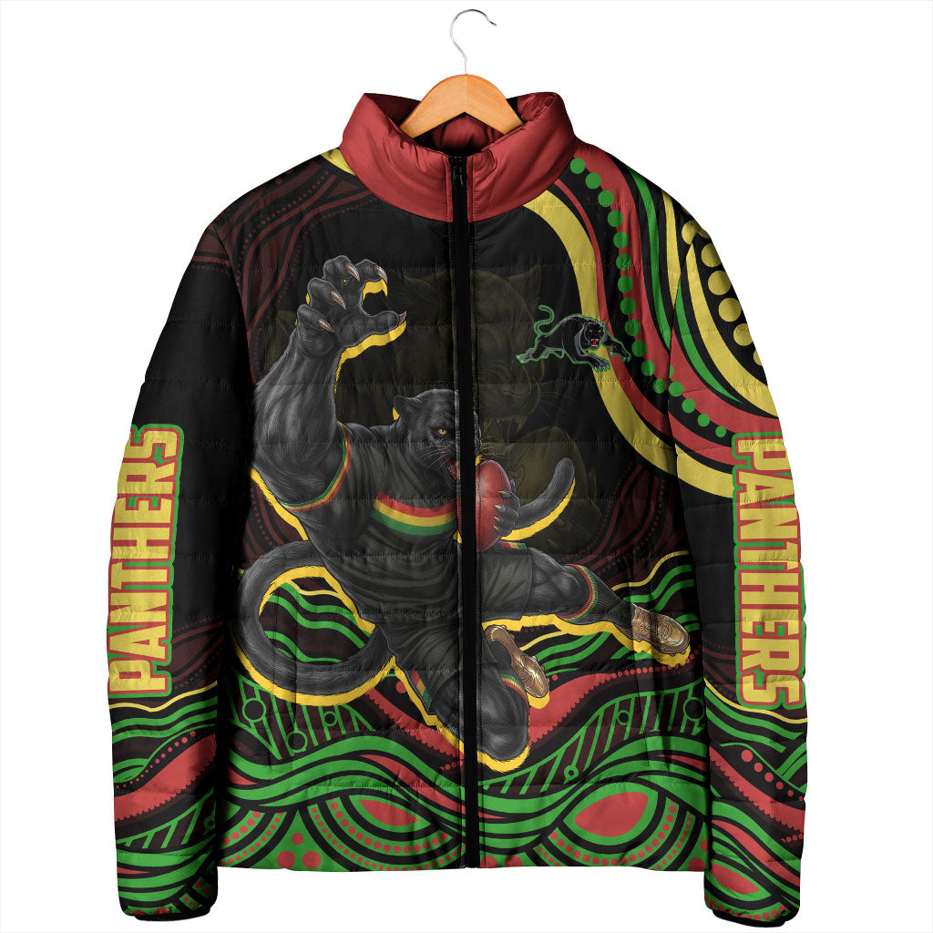 Personalized Penrith Panthers Rugby Mascot Padded Jacket Aboriginal Dot Art - Dreamtime Rugby Mascot
