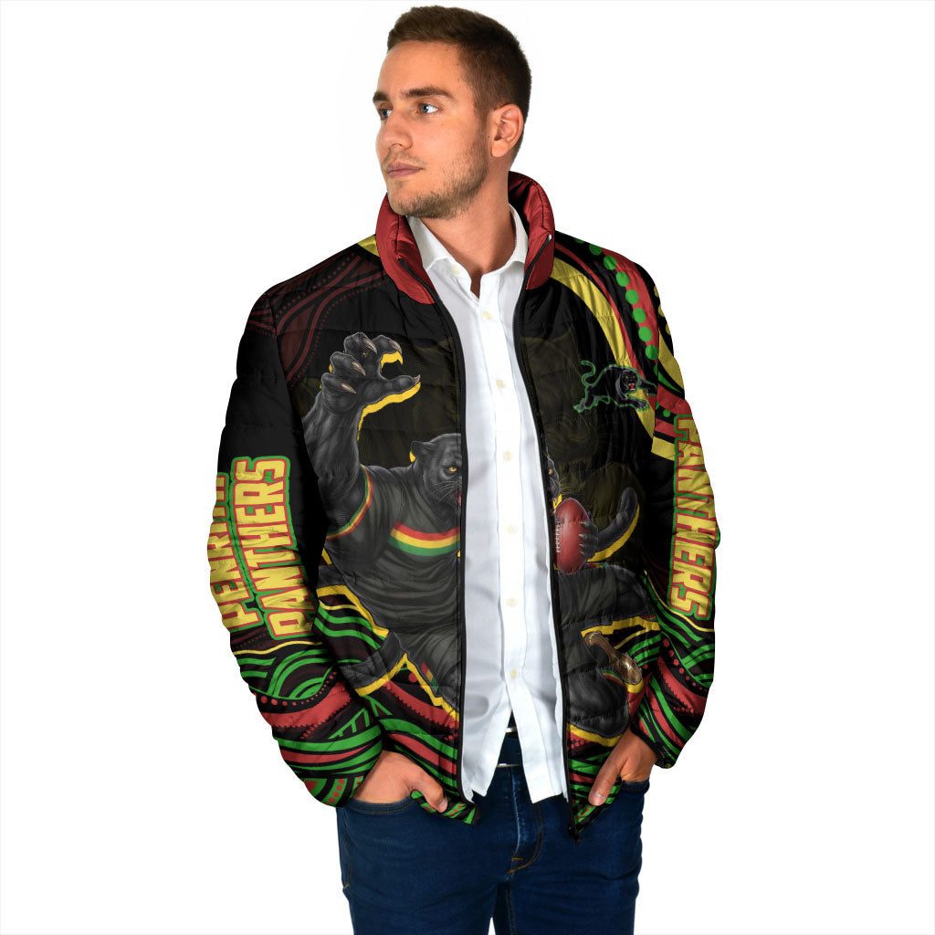 Personalized Penrith Panthers Rugby Mascot Padded Jacket Aboriginal Dot Art - Dreamtime Rugby Mascot