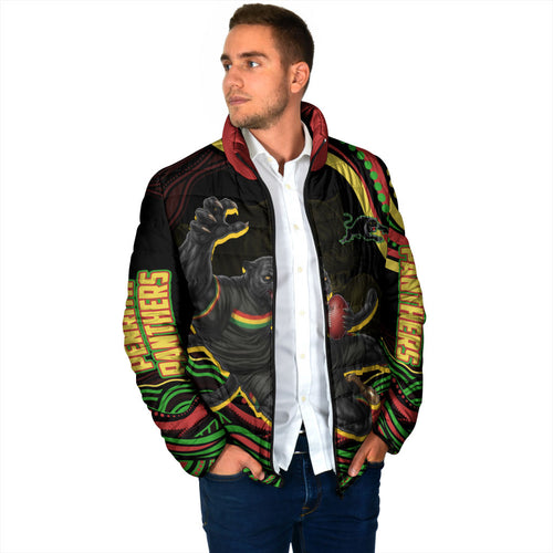 Personalized Penrith Panthers Rugby Mascot Padded Jacket Aboriginal Dot Art - Dreamtime Rugby Mascot