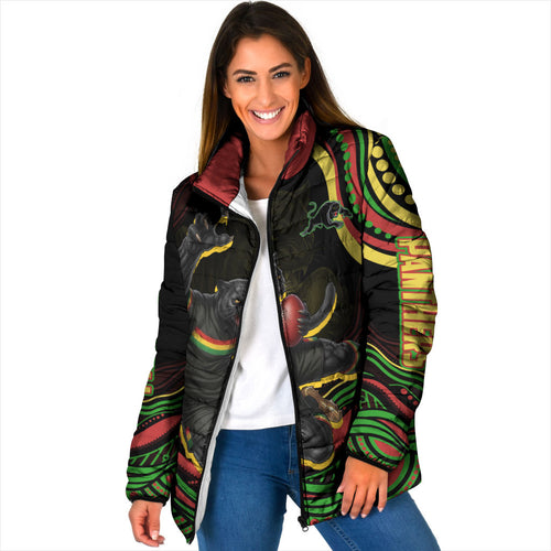 Personalized Penrith Panthers Rugby Mascot Padded Jacket Aboriginal Dot Art - Dreamtime Rugby Mascot