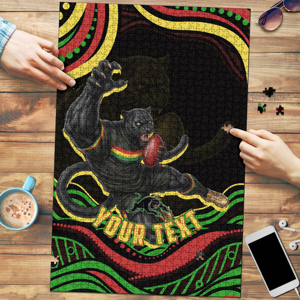 Personalized Penrith Panthers Rugby Mascot Puzzle Aboriginal Dot Art - Dreamtime Rugby Mascot