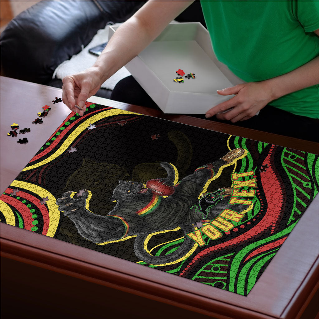 Personalized Penrith Panthers Rugby Mascot Puzzle Aboriginal Dot Art - Dreamtime Rugby Mascot
