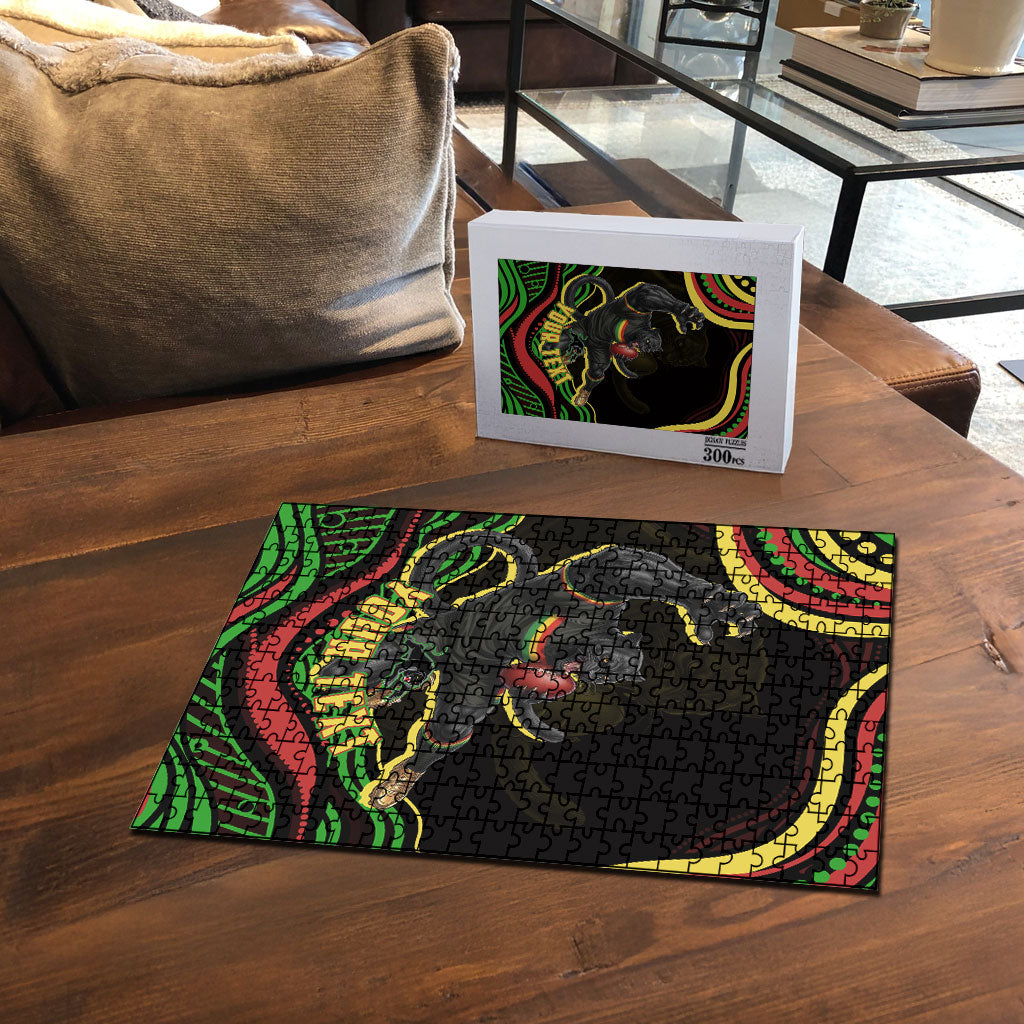 Personalized Penrith Panthers Rugby Mascot Puzzle Aboriginal Dot Art - Dreamtime Rugby Mascot