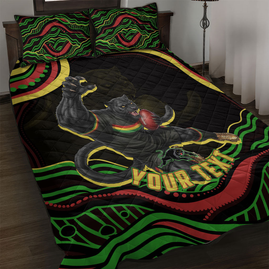 Personalized Penrith Panthers Rugby Mascot Quilt Bed Set Aboriginal Dot Art - Dreamtime Rugby Mascot