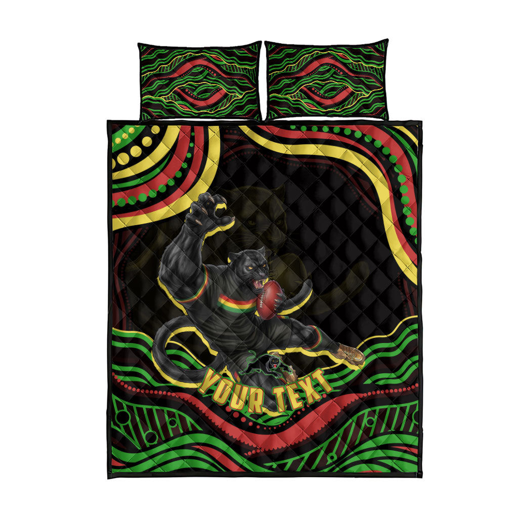 Personalized Penrith Panthers Rugby Mascot Quilt Bed Set Aboriginal Dot Art - Dreamtime Rugby Mascot