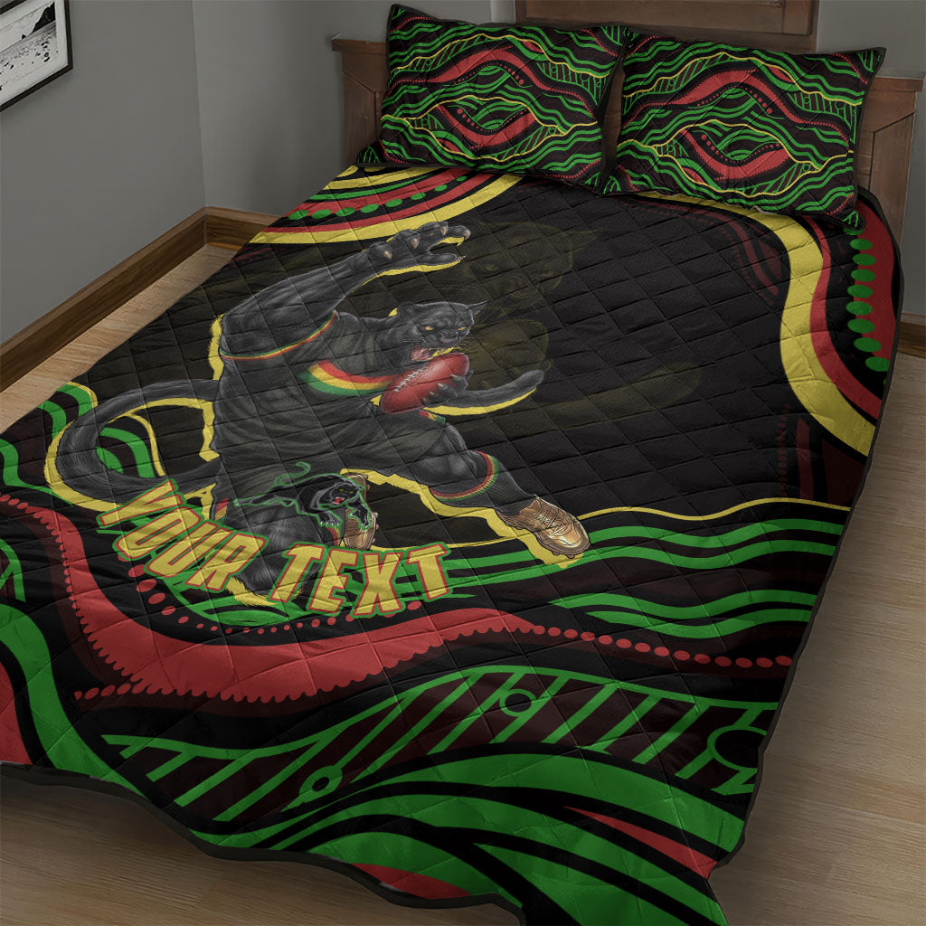 Personalized Penrith Panthers Rugby Mascot Quilt Bed Set Aboriginal Dot Art - Dreamtime Rugby Mascot