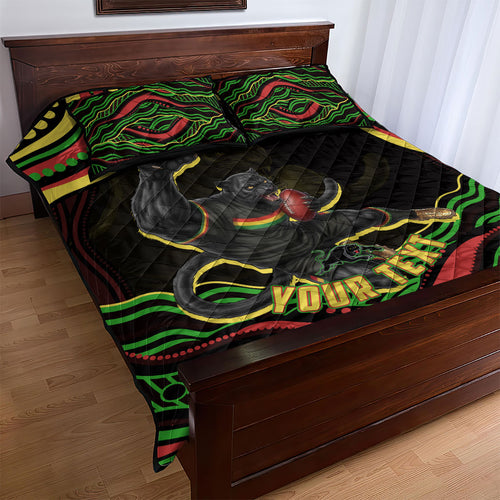 Personalized Penrith Panthers Rugby Mascot Quilt Bed Set Aboriginal Dot Art - Dreamtime Rugby Mascot
