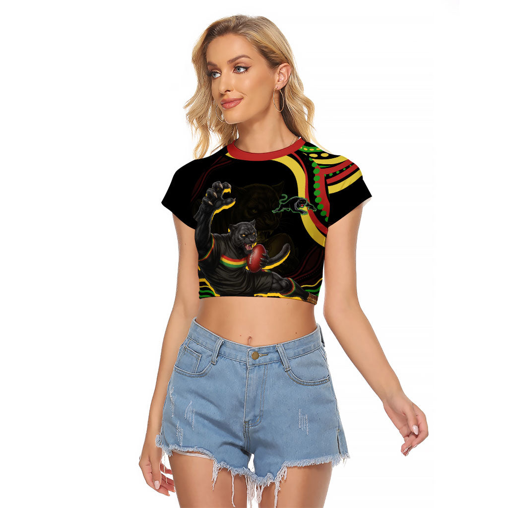 Personalized Penrith Panthers Rugby Mascot Raglan Cropped T Shirt Aboriginal Dot Art - Dreamtime Rugby Mascot