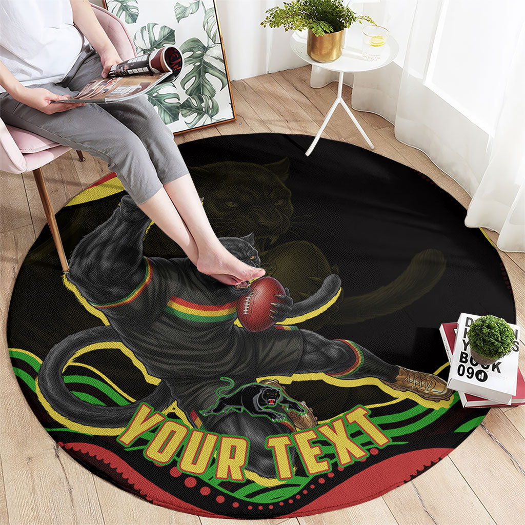 Personalized Penrith Panthers Rugby Mascot Round Carpet Aboriginal Dot Art - Dreamtime Rugby Mascot