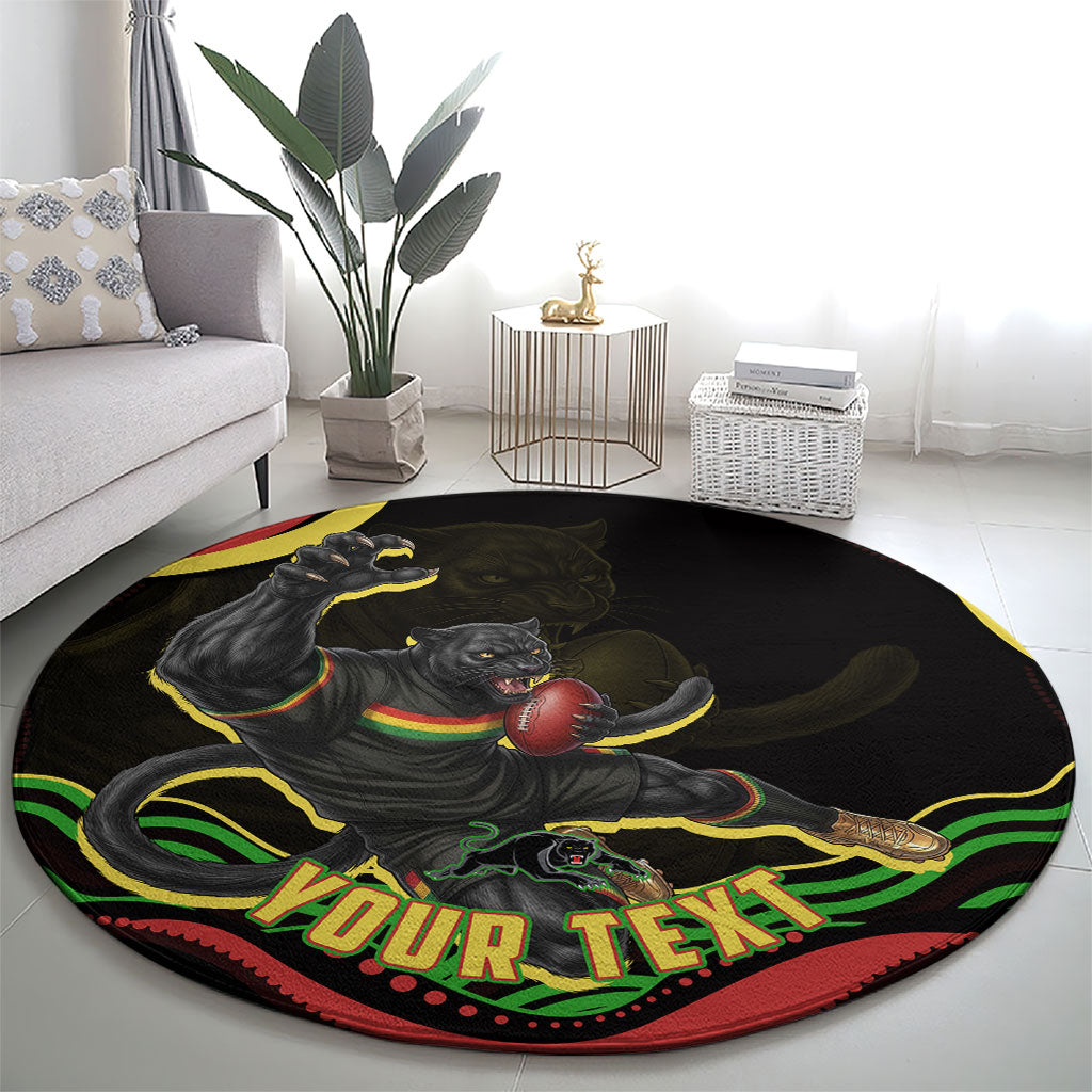 Personalized Penrith Panthers Rugby Mascot Round Carpet Aboriginal Dot Art - Dreamtime Rugby Mascot