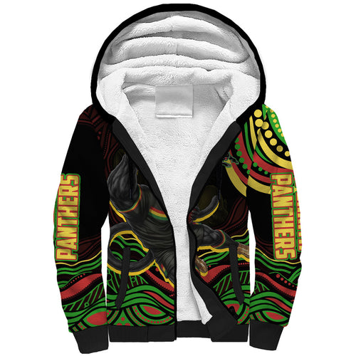 Personalized Penrith Panthers Rugby Mascot Sherpa Hoodie Aboriginal Dot Art - Dreamtime Rugby Mascot