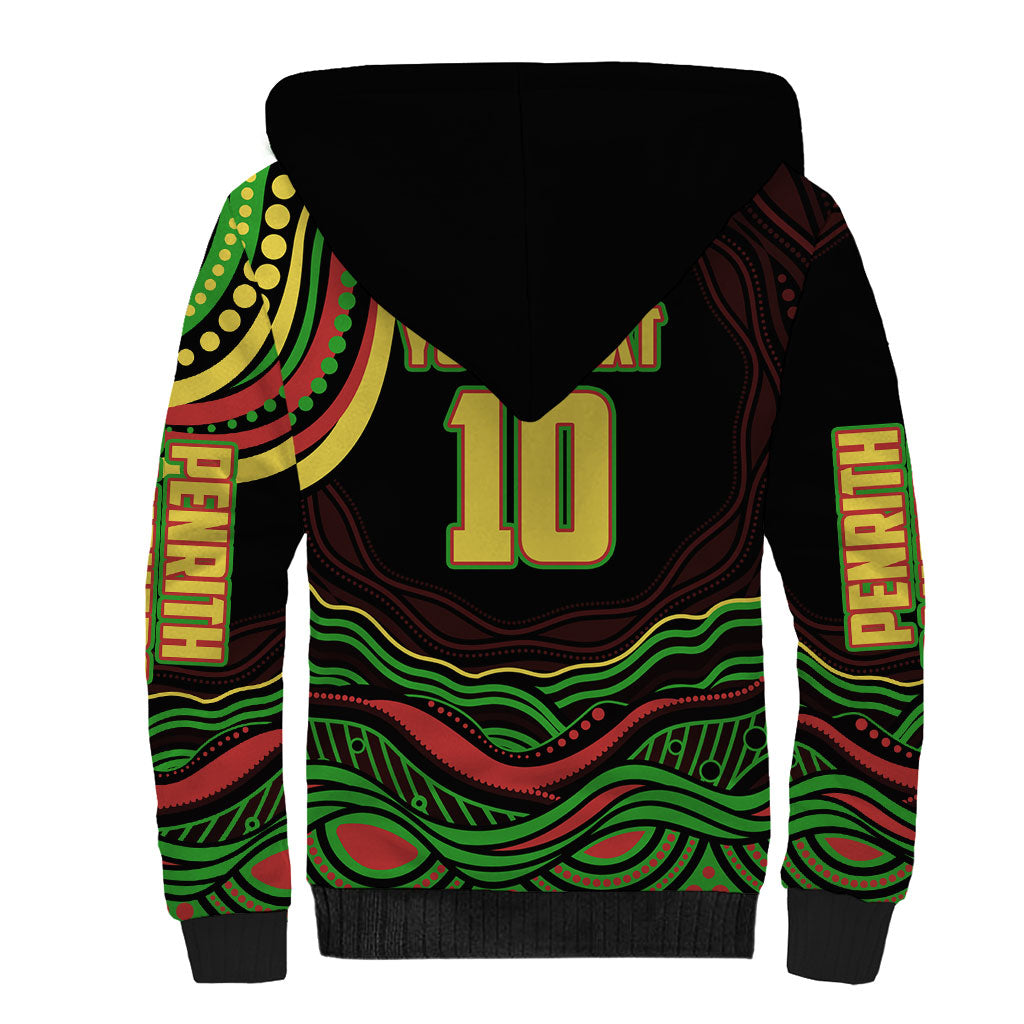 Personalized Penrith Panthers Rugby Mascot Sherpa Hoodie Aboriginal Dot Art - Dreamtime Rugby Mascot