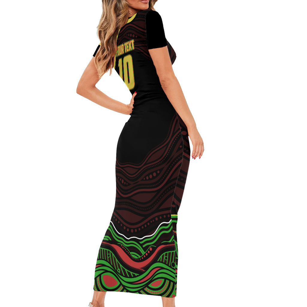 Personalized Penrith Panthers Rugby Mascot Short Sleeve Bodycon Dress Aboriginal Dot Art - Dreamtime Rugby Mascot