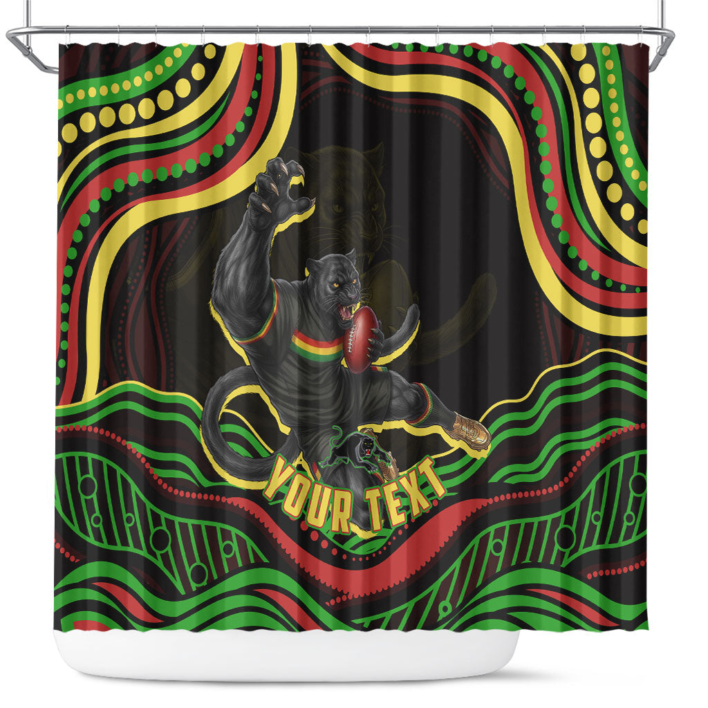 Personalized Penrith Panthers Rugby Mascot Shower Curtain Aboriginal Dot Art - Dreamtime Rugby Mascot