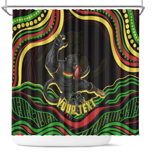 Personalized Penrith Panthers Rugby Mascot Shower Curtain Aboriginal Dot Art - Dreamtime Rugby Mascot