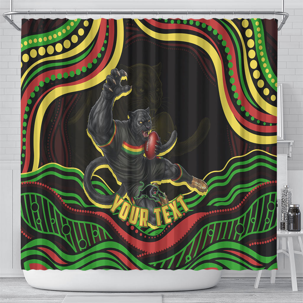 Personalized Penrith Panthers Rugby Mascot Shower Curtain Aboriginal Dot Art - Dreamtime Rugby Mascot