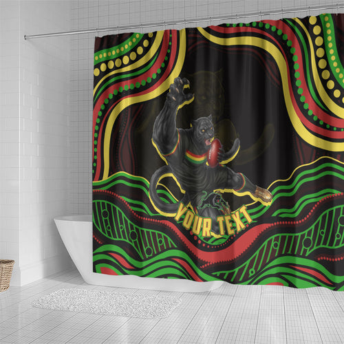Personalized Penrith Panthers Rugby Mascot Shower Curtain Aboriginal Dot Art - Dreamtime Rugby Mascot