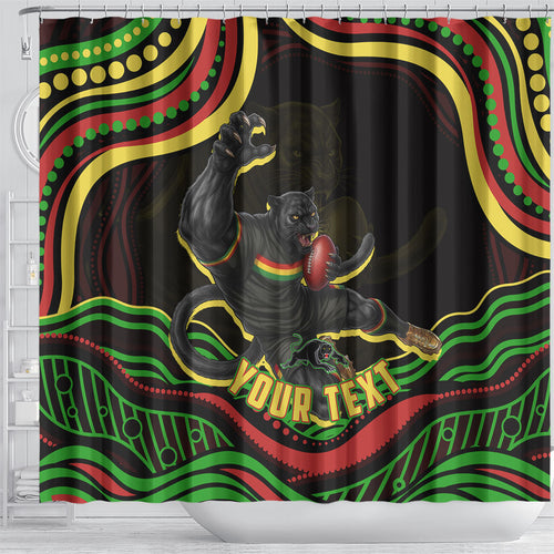 Personalized Penrith Panthers Rugby Mascot Shower Curtain Aboriginal Dot Art - Dreamtime Rugby Mascot