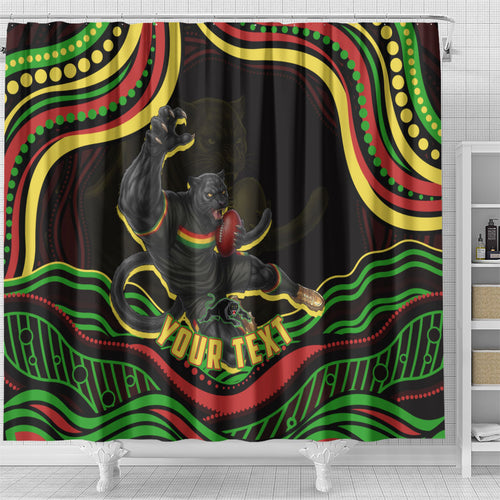Personalized Penrith Panthers Rugby Mascot Shower Curtain Aboriginal Dot Art - Dreamtime Rugby Mascot