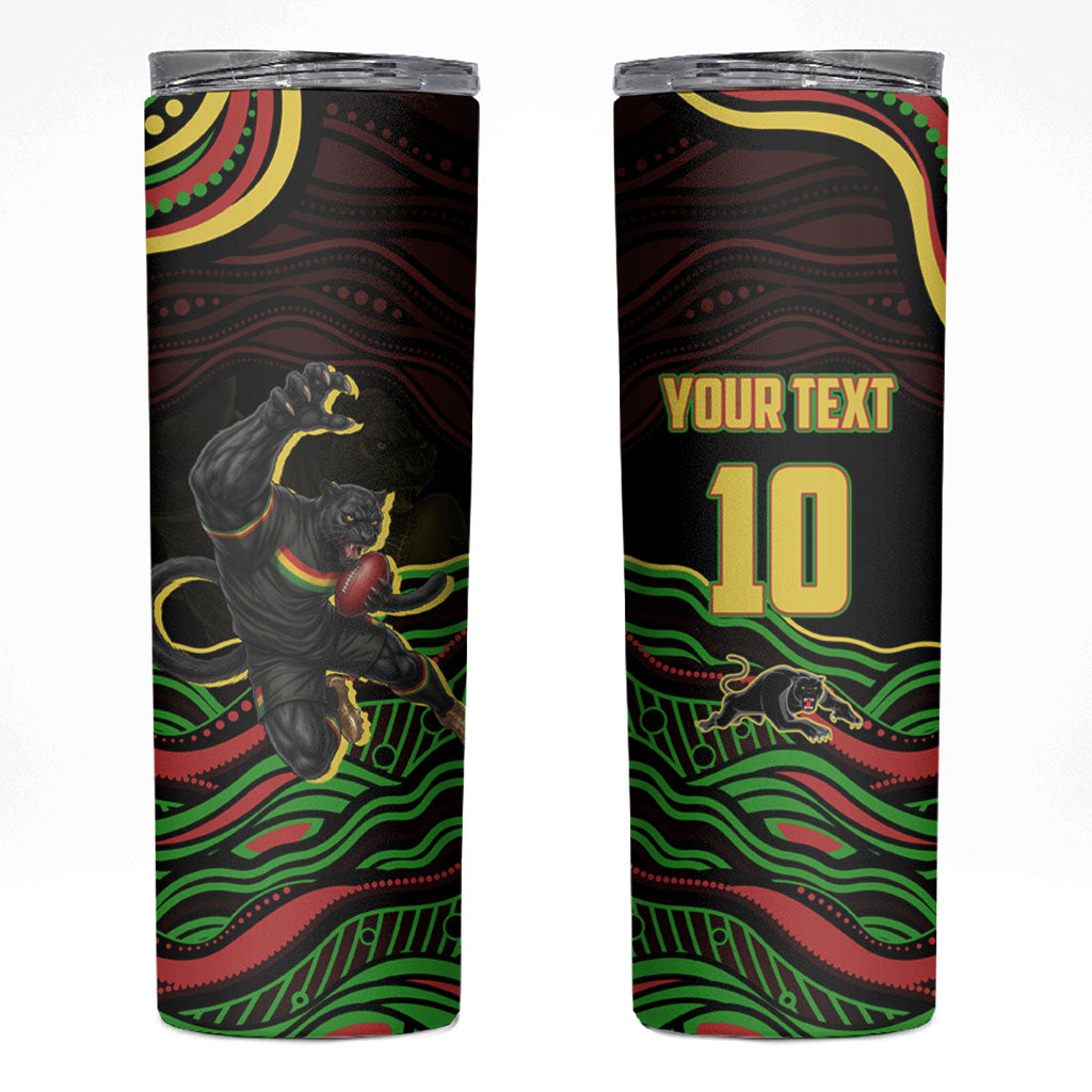 Personalized Penrith Panthers Rugby Mascot Skinny Tumbler Aboriginal Dot Art - Dreamtime Rugby Mascot