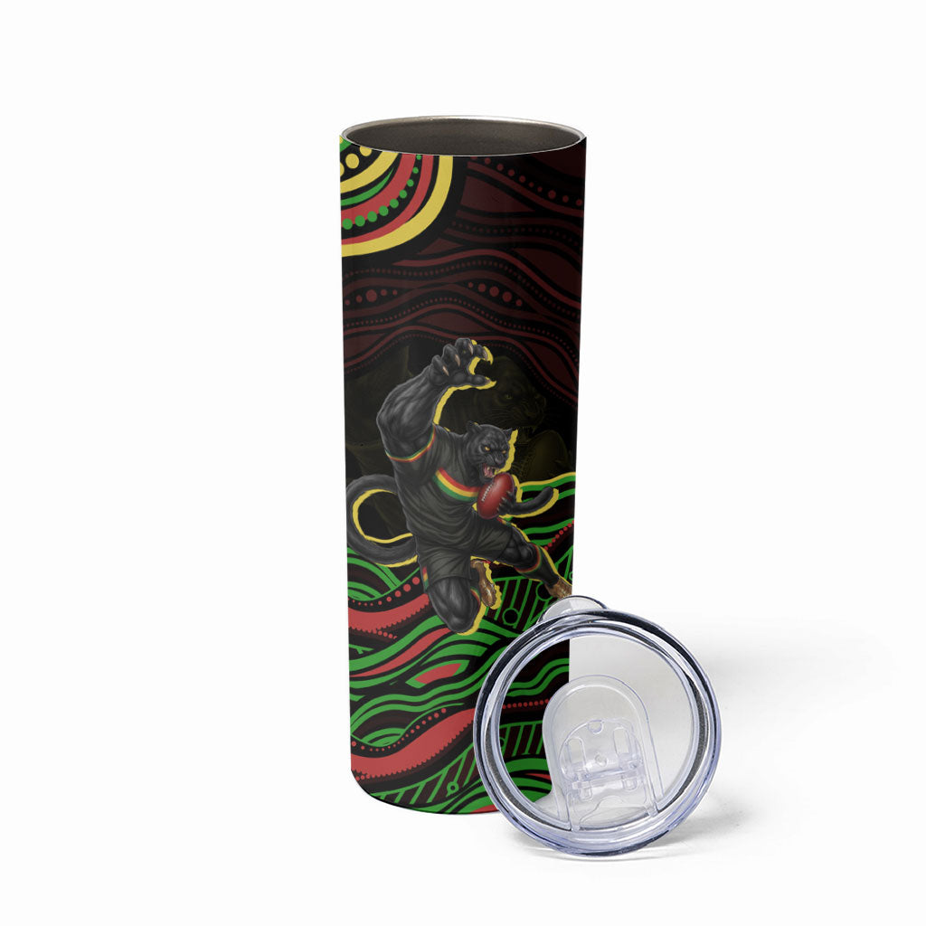 Personalized Penrith Panthers Rugby Mascot Skinny Tumbler Aboriginal Dot Art - Dreamtime Rugby Mascot