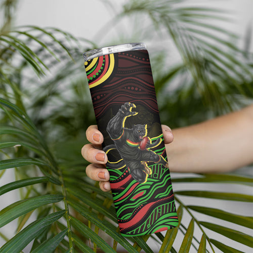 Personalized Penrith Panthers Rugby Mascot Skinny Tumbler Aboriginal Dot Art - Dreamtime Rugby Mascot