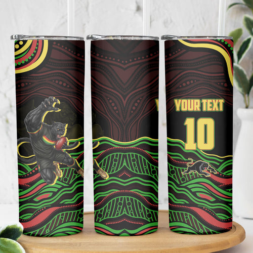 Personalized Penrith Panthers Rugby Mascot Skinny Tumbler Aboriginal Dot Art - Dreamtime Rugby Mascot