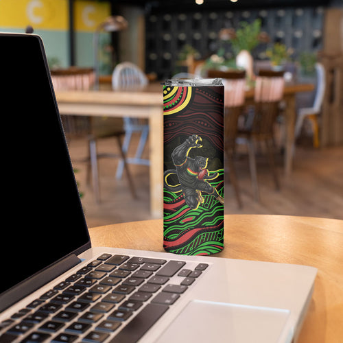 Personalized Penrith Panthers Rugby Mascot Skinny Tumbler Aboriginal Dot Art - Dreamtime Rugby Mascot