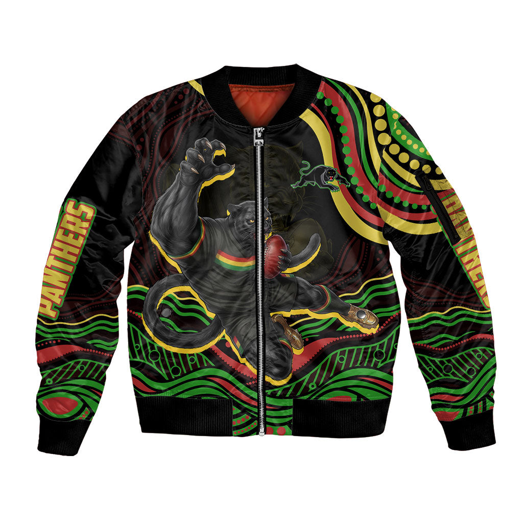 Personalized Penrith Panthers Rugby Mascot Sleeve Zip Bomber Jacket Aboriginal Dot Art - Dreamtime Rugby Mascot