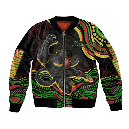 Personalized Penrith Panthers Rugby Mascot Sleeve Zip Bomber Jacket Aboriginal Dot Art - Dreamtime Rugby Mascot