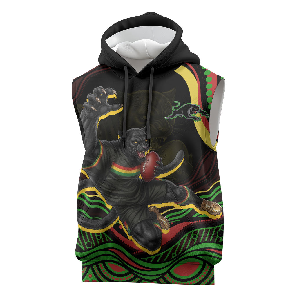 Personalized Penrith Panthers Rugby Mascot Sleeveless Hoodie Aboriginal Dot Art - Dreamtime Rugby Mascot