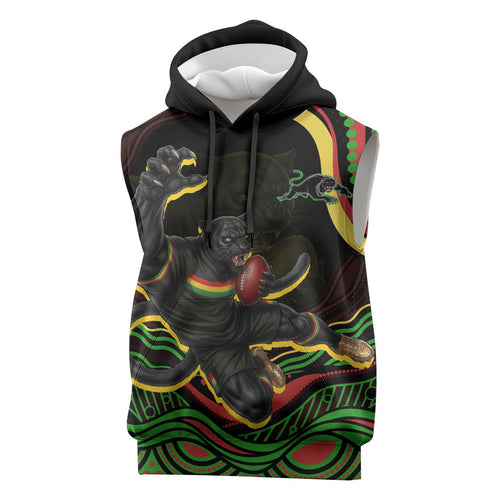 Personalized Penrith Panthers Rugby Mascot Sleeveless Hoodie Aboriginal Dot Art - Dreamtime Rugby Mascot