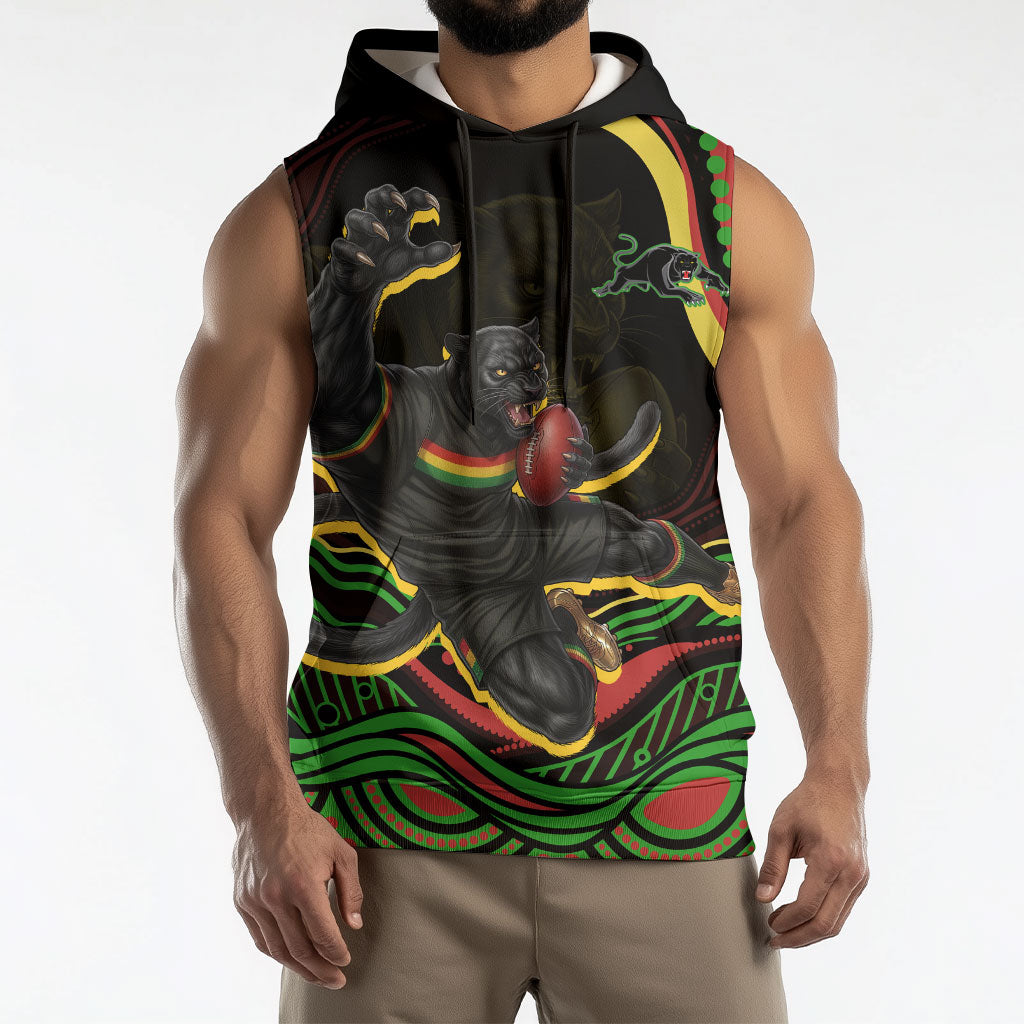 Personalized Penrith Panthers Rugby Mascot Sleeveless Hoodie Aboriginal Dot Art - Dreamtime Rugby Mascot