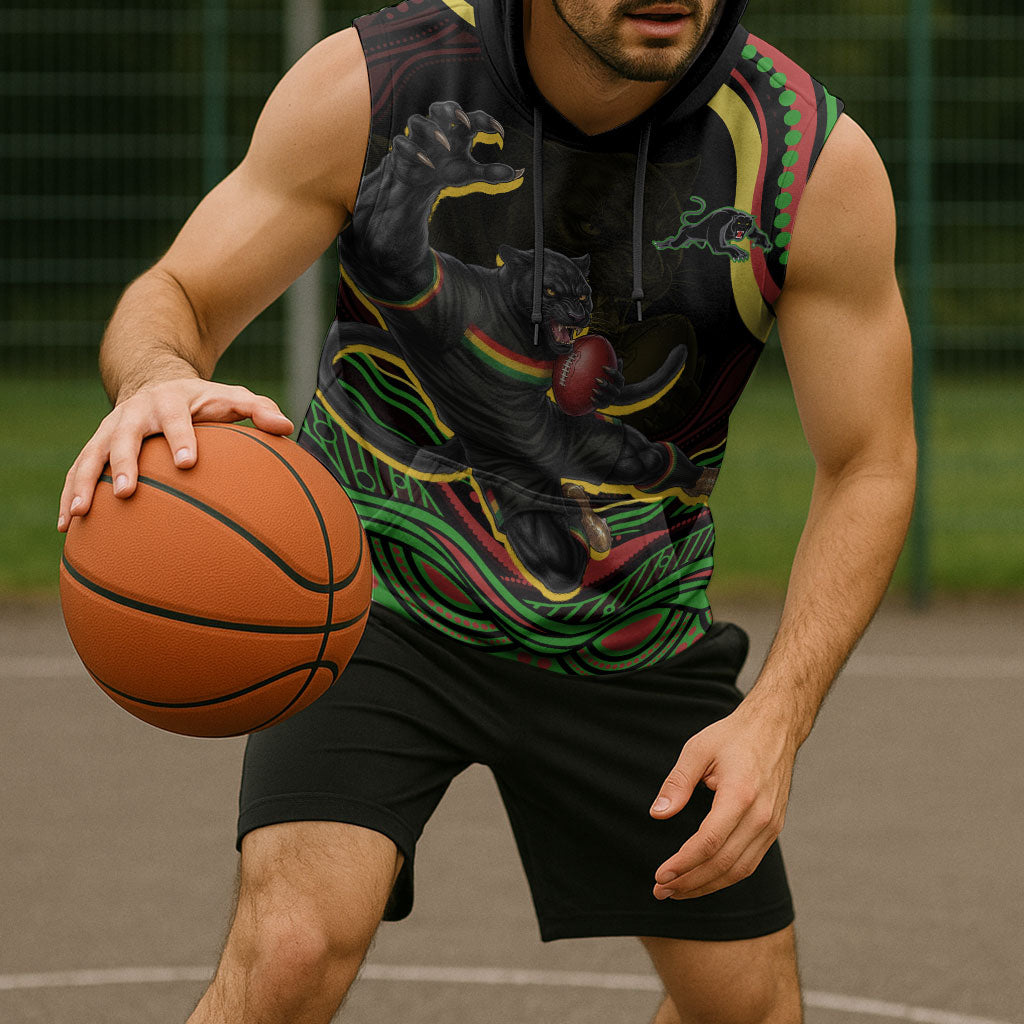 Personalized Penrith Panthers Rugby Mascot Sleeveless Hoodie Aboriginal Dot Art - Dreamtime Rugby Mascot