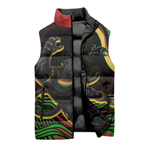 Personalized Penrith Panthers Rugby Mascot Sleeveless Puffer Jacket Aboriginal Dot Art - Dreamtime Rugby Mascot