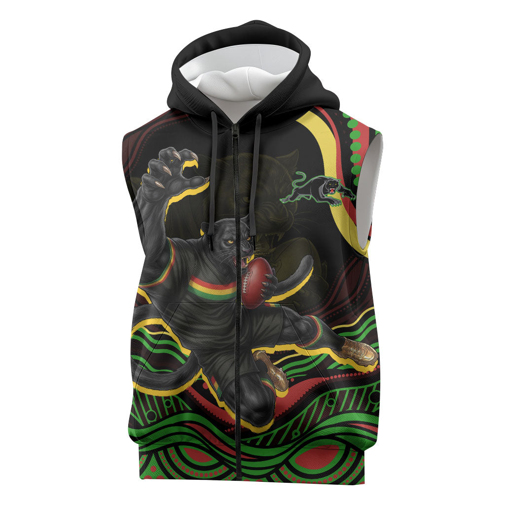 Personalized Penrith Panthers Rugby Mascot Sleeveless Zip Hoodie Aboriginal Dot Art - Dreamtime Rugby Mascot