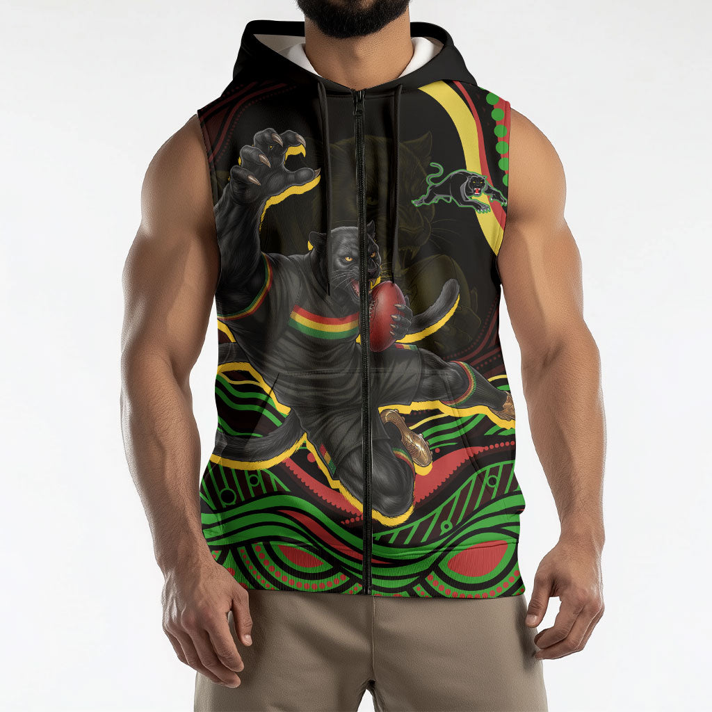 Personalized Penrith Panthers Rugby Mascot Sleeveless Zip Hoodie Aboriginal Dot Art - Dreamtime Rugby Mascot
