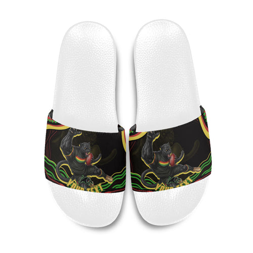 Personalized Penrith Panthers Rugby Mascot Slide Sandals Aboriginal Dot Art - Dreamtime Rugby Mascot