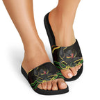 Personalized Penrith Panthers Rugby Mascot Slide Sandals Aboriginal Dot Art - Dreamtime Rugby Mascot