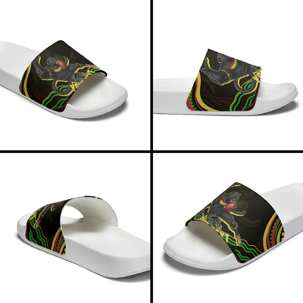 Personalized Penrith Panthers Rugby Mascot Slide Sandals Aboriginal Dot Art - Dreamtime Rugby Mascot