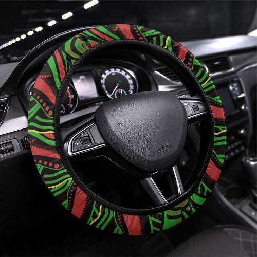 Penrith Panthers Rugby Mascot Steering Wheel Cover Aboriginal Dot Art - Dreamtime Rugby Mascot