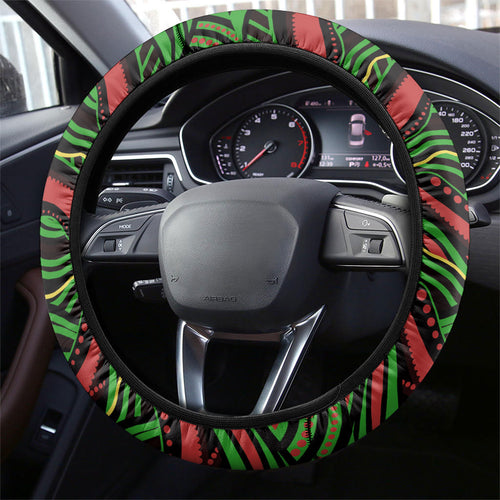 Penrith Panthers Rugby Mascot Steering Wheel Cover Aboriginal Dot Art - Dreamtime Rugby Mascot